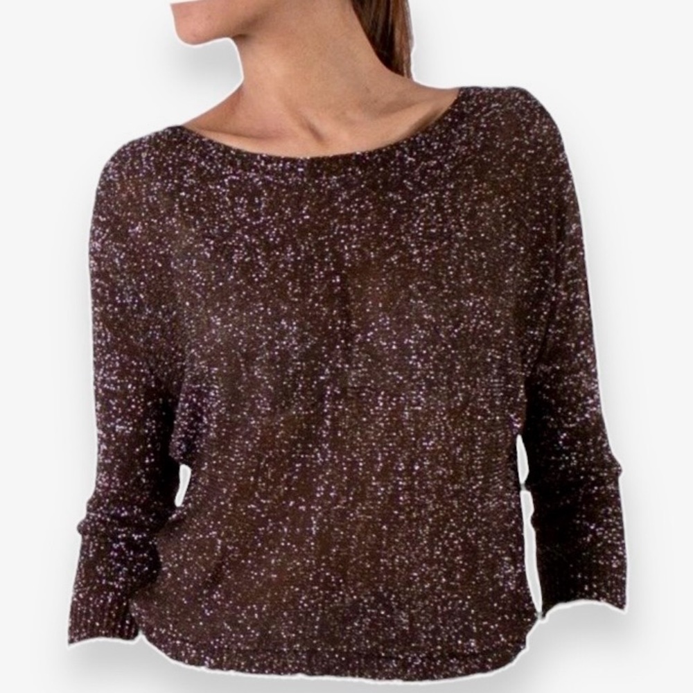Gigi Modal ALIOCHA SPARKLE LIGHT KNIT Chocolate 3/4 Sleeve Dressy Top OS